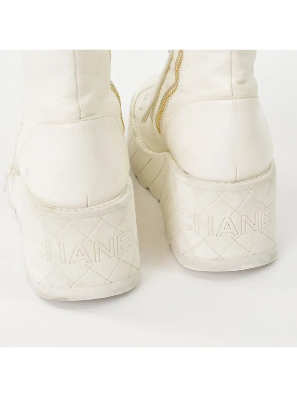 Chanel CC Logo Combat Boots Sneakers White